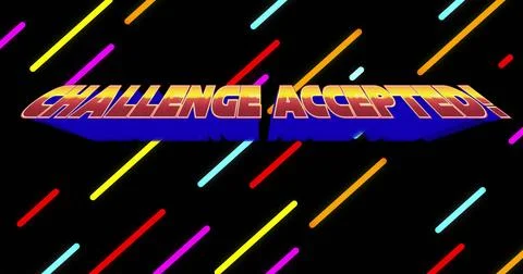Featuring 3D gradient text reading CHALLENGE ACCEPTED! on black canvas, with Stock Photos
