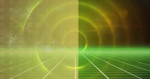 Featuring abstract grid in cyberspace, with concentric light rings and square Stock Photos
