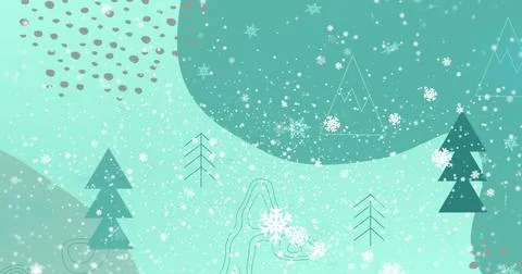 Featuring abstract winter landscape in stylized forest, with triangular tree and Stockillustratie