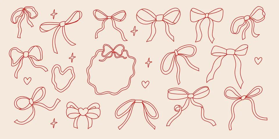 Featuring an array of unique red bow designs, this collection highlights diff Stock-Illustration