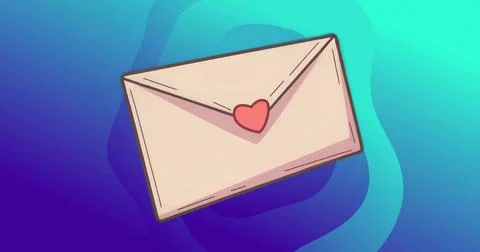Featuring beige envelope with red heart-shaped seal on abstract digital canva Illustrazione stock