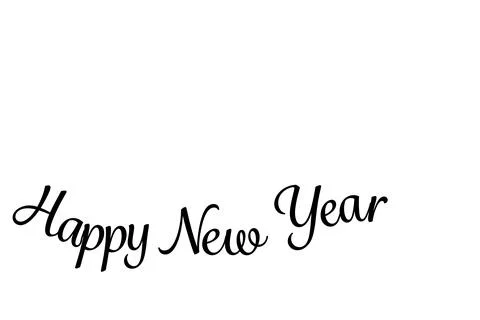 Featuring black cursive Happy New Year text arcing across minimal flat design Stock Photos