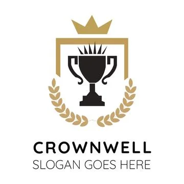 Featuring a black trophy cup, gold crown, and laurel wreath. Stock-Illustration