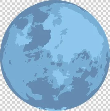 Featuring blue moon-like orb in flat design on transparent background, showing Stock Illustration