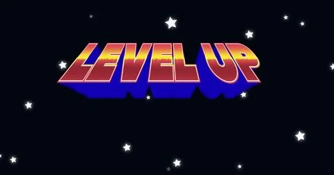 Featuring bold 3D LEVEL UP letters floating in cosmic backdrop, with scattered Stock Illustration