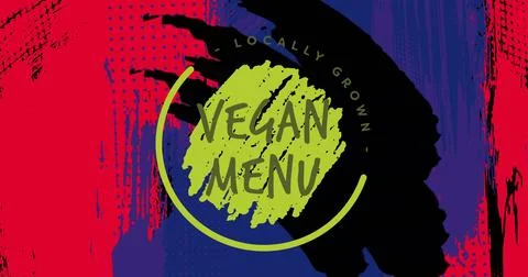 Featuring bold abstract poster showing central lime-green circle with VEGAN MENU Stock Illustration