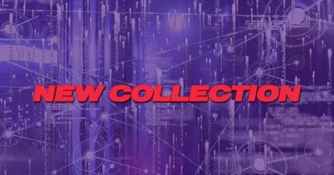 Featuring bold red NEW COLLECTION text floating over purple digital interface, Stock Photos