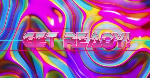 Featuring centered bold GET READY! headline glowing on studio poster with neo Stock Illustration