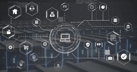 Featuring centered server racks glowing with status LEDs and vents in data イラスト素材