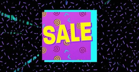 Featuring central panel with cyan frame on black backdrop, showing purple Illustrazione stock