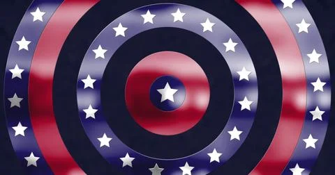 Featuring central star pattern forming glossy red-blue rings in abstract Stock Photos