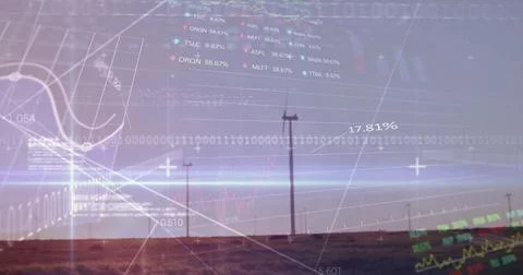 Featuring central utility pole standing in dry field at dusk with binary overlay 스톡 사진