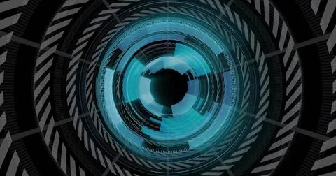 Featuring circular digital interface in HUD graphic, with concentric rings, Illustrazione stock