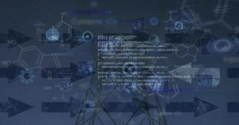 Featuring code snippet overlaying chemical formulas and network lines with 写真素材