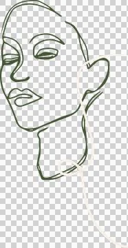 Featuring continuous-line face outline in olive with looping white curve on Stock Illustration