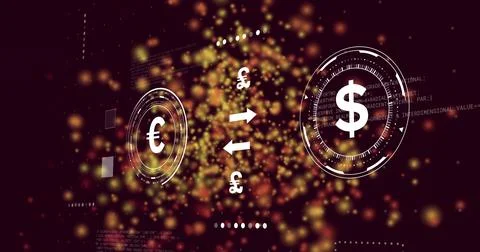 Featuring currency exchange floating in digital interface, with Euro, Dollar, Stock Photos