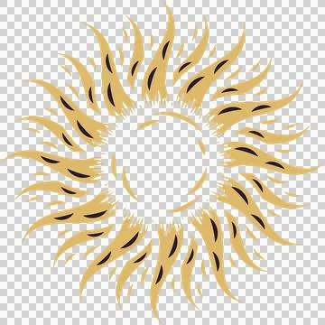 Featuring flat design golden sun illustration radiating rays around core on Illustrazione stock