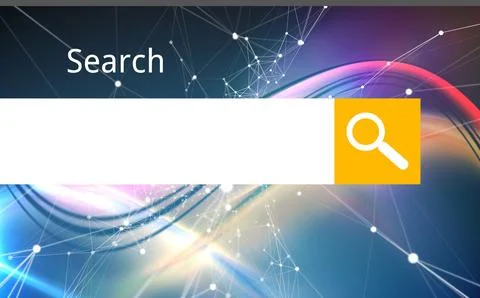 Featuring flat design search input field with yellow magnifier button over web Stock Photos