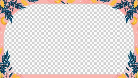 Featuring flat rose-pink border, transparent background, navy leaves, golden Stock Illustration