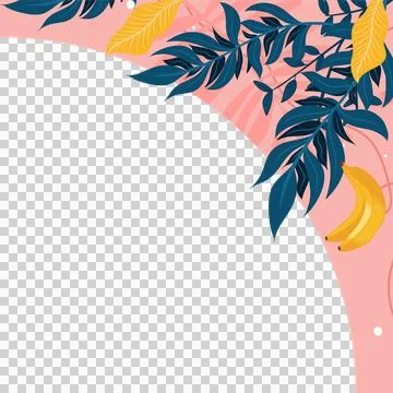 Featuring flat teal and yellow leaves arching over bananas on grey circle on Illustrazione stock