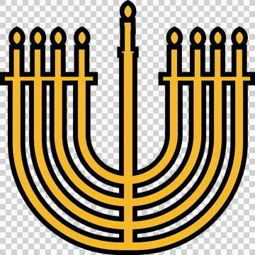Featuring flat vector menorah with nine golden candles flickering flames on Stock Illustration