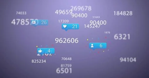 Featuring floating metrics on violet gradient, with icons showing counts 스톡 일러스트