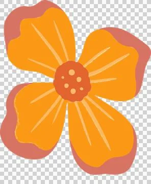 Featuring four-petal flat flower coral-edged orange petals, dotting yellow Stock Illustration