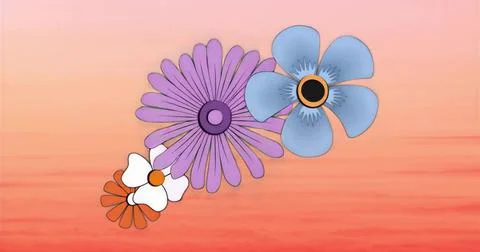 Featuring four stylized flowers blooming on soft gradient canvas, showcasing  Stock Illustration