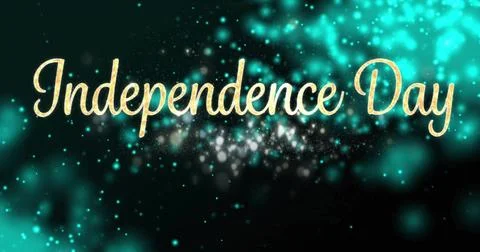 Featuring gold cursive Independence Day text glowing on festive banner, with Illustrazione stock