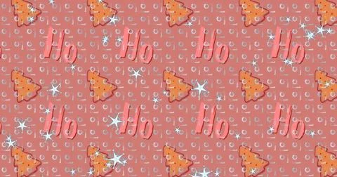 Featuring holiday pattern on digital background with grid, orange trees red 'Ho' 스톡 사진