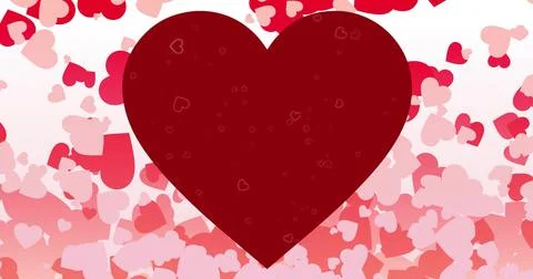 Featuring large dark red heart floating above pink red confetti hearts on Stockillustratie