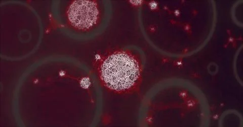 Featuring large fractal sphere cluster floating in digital art, with rings, red Stock Illustration
