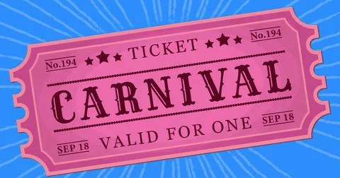 Featuring large pink carnival pass displaying admission info in poster graphic Stock Illustration