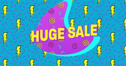 Featuring large purple shape showing HUGE SALE on ad banner, with lightning Stock Illustration