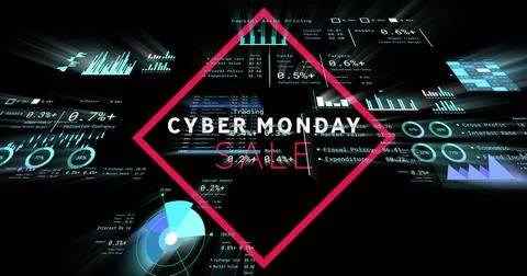 Featuring magenta diamond frame highlighting CYBER MONDAY SALE on screen with イラスト素材