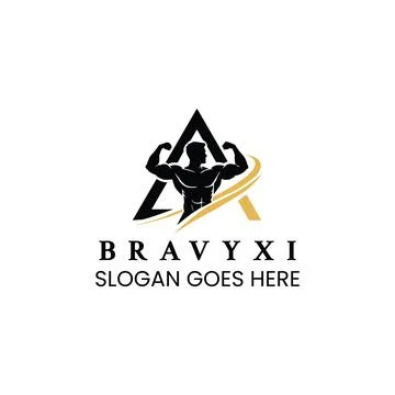 Featuring a muscular man silhouette posing inside a black triangle. イラスト素材