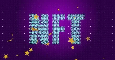 Featuring NFT letters formed from turquoise avatars on purple backdrop grid with 스톡 일러스트