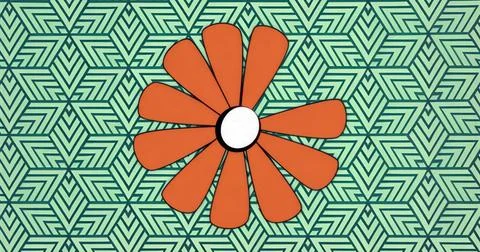 Featuring orange flower graphic centering on mint green and teal pattern, wit Stock Illustration