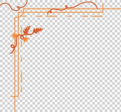 Featuring ornate orange corner dashed lines, ribbon swirl, botanical cluster Stockillustratie