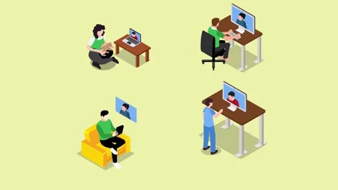 Featuring people video calling on laptop, desktop computer, and tablet from.. Video stock 337954678