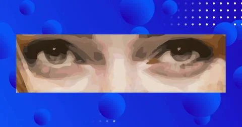 Featuring pixelated human eyes floating in gradient interface, with blue orbs Stock Illustration