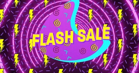 Featuring purple blob showcasing FLASH SALE on pop-art backdrop, with lightning Stock Photos