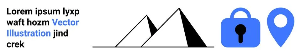 Featuring pyramids, a security lock, and a location pin. Ideal for data secur Stock Illustration