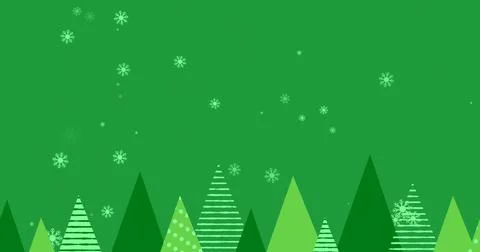 Featuring row of triangular evergreen trees in minimalist green scene, with Stock Photos