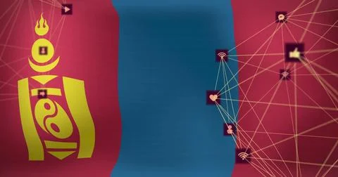 Featuring Soyombo emblem sitting on left red band, showing gold network and icon 스톡 사진