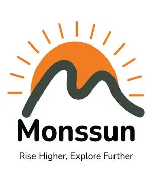 Featuring a stylized dark green mountain range silhouette against an orange. Stock Illustration