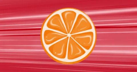 Featuring stylized orange slice floating in flat graphic design context with red Stock Illustration