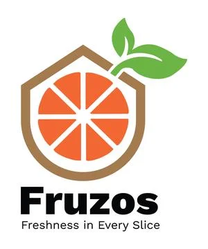 Featuring a stylized orange slice inside a brown house-shaped frame. Stock Illustration