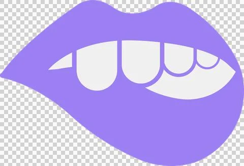 Featuring stylized vector purple lips biting lower lip, revealing white teeth, Illustrazione stock
