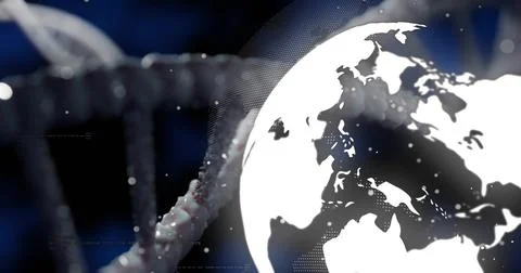 Featuring stylized white globe occupying right foreground in digital studio, 写真素材